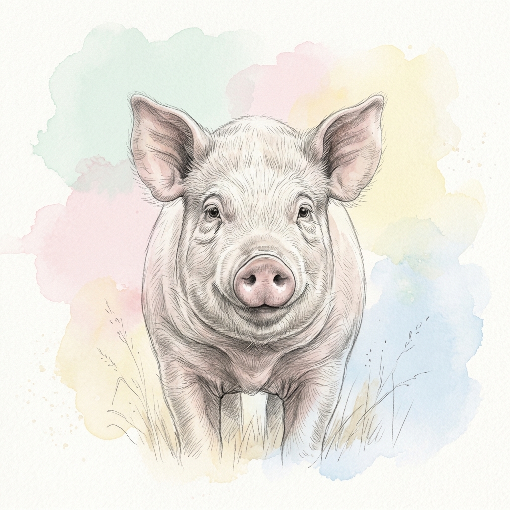Prase domácí – watercolor ilustrace