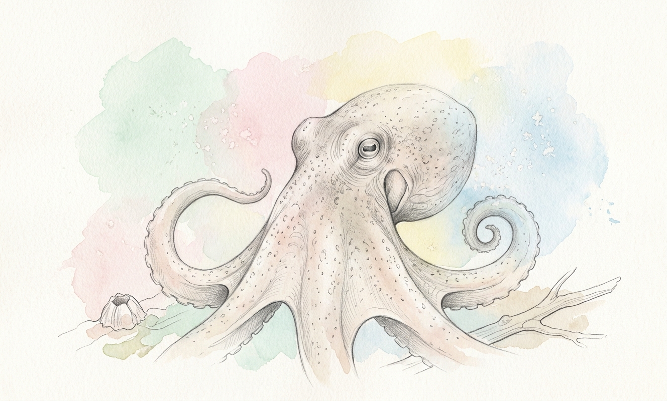 Chobotnice – watercolor ilustrace