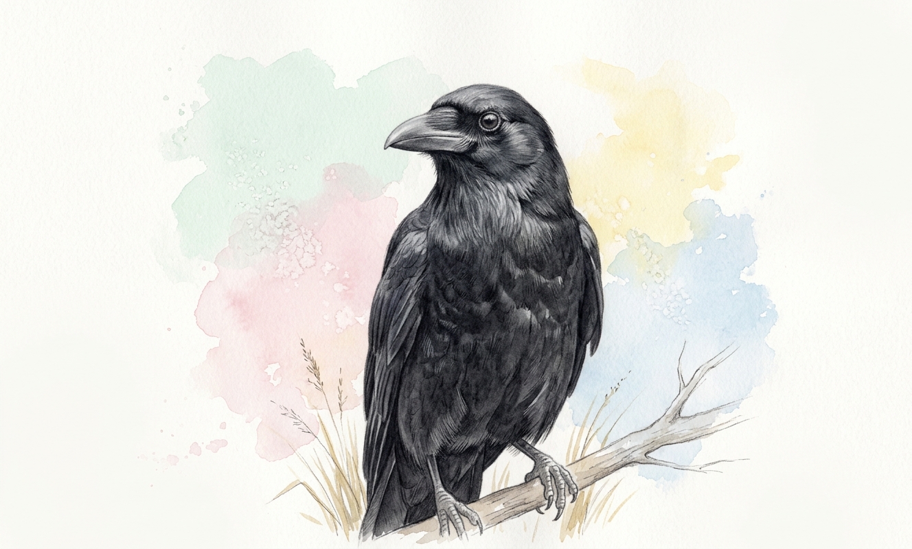 Vrána novokaledonská – watercolor ilustrace