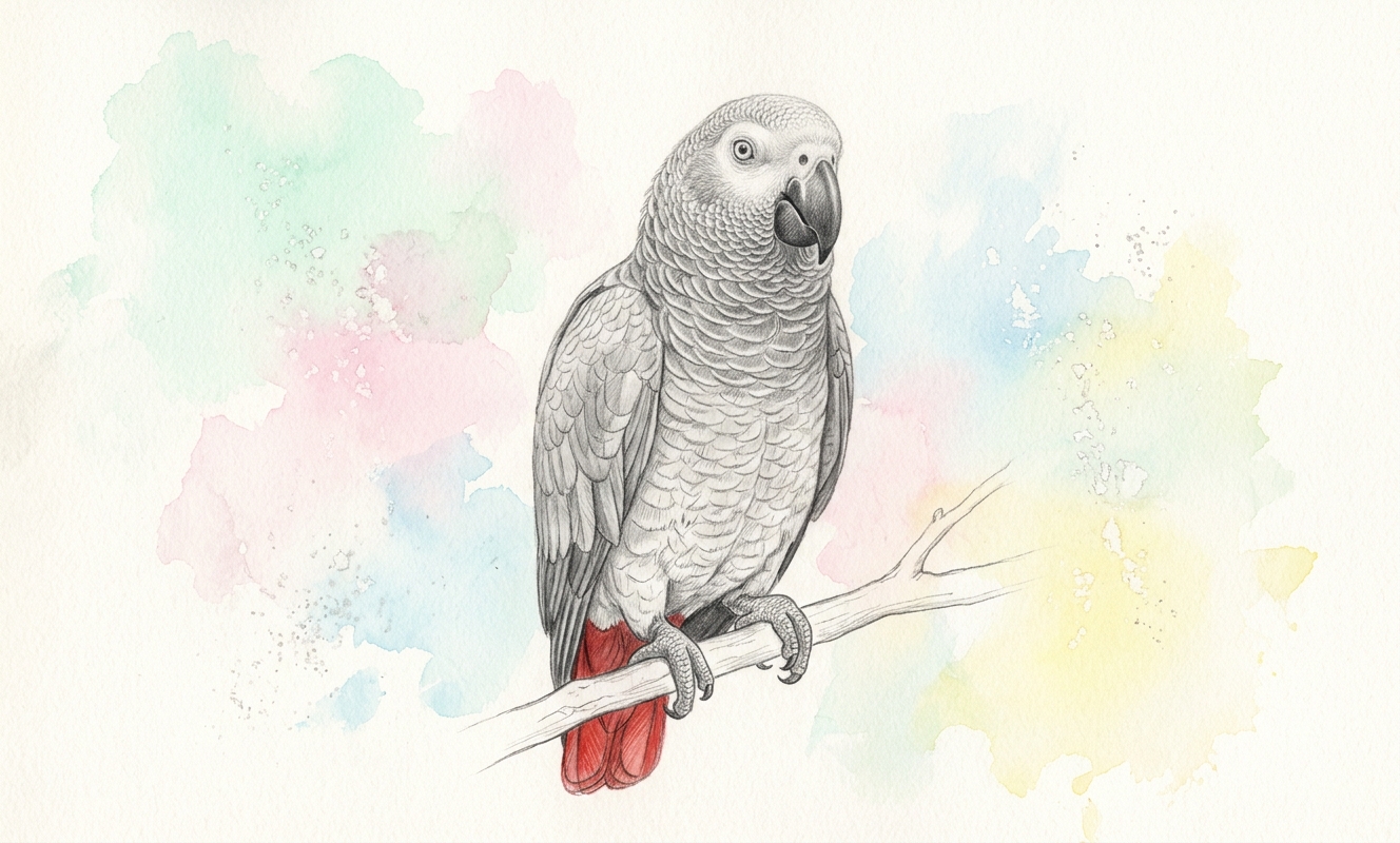 Papoušek žako – watercolor ilustrace