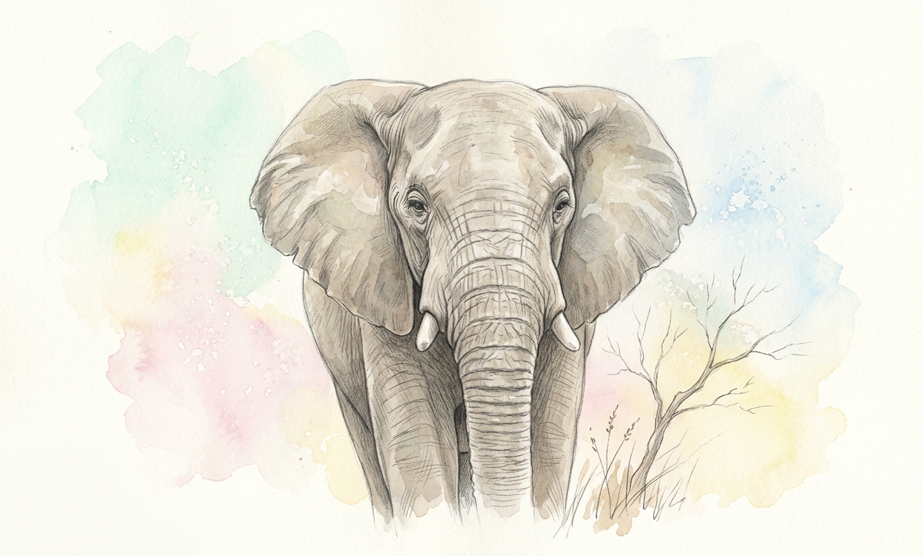Slon – watercolor ilustrace