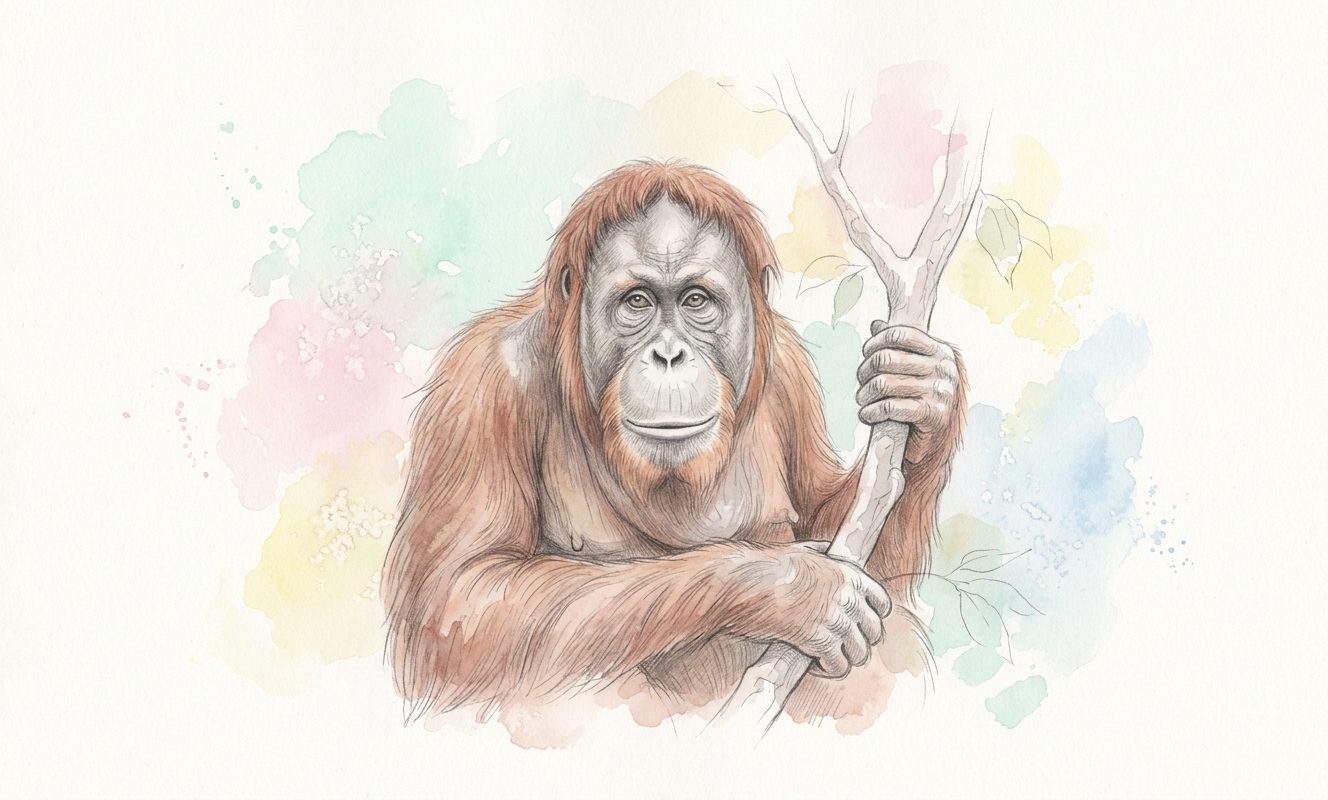 Orangutan – watercolor ilustrace