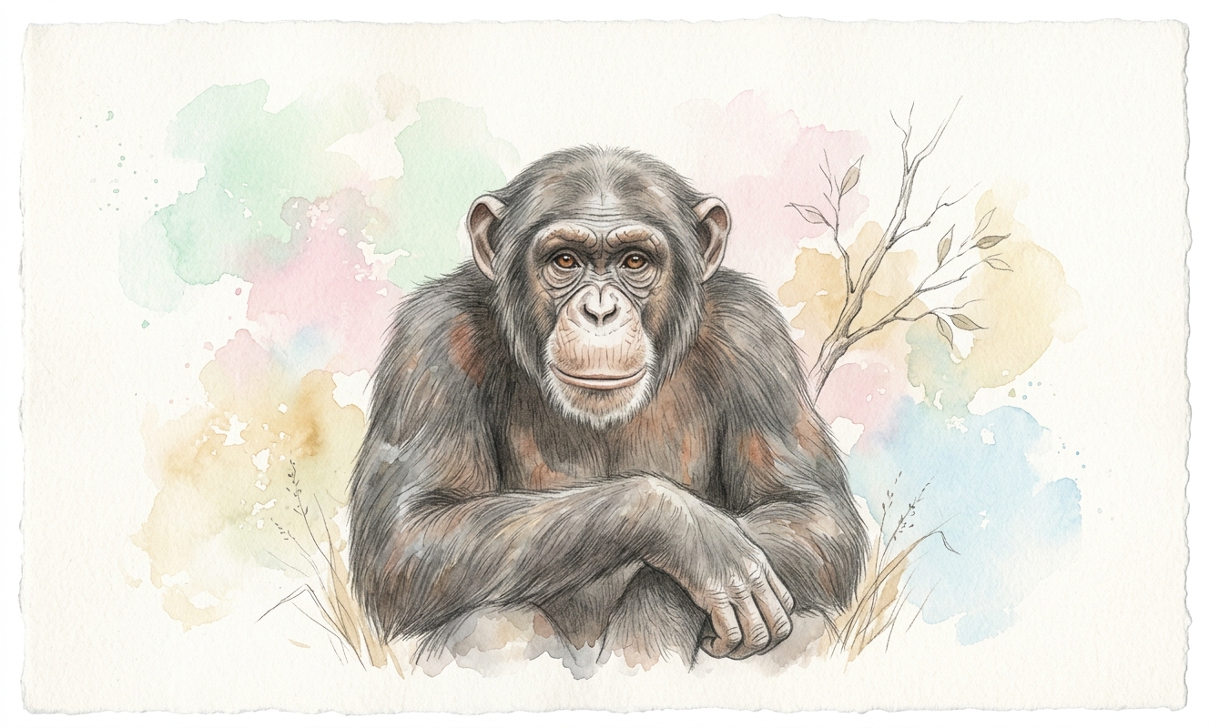 Šimpanz – watercolor ilustrace