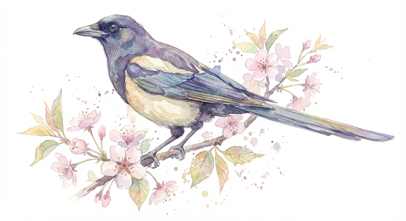 Straka – watercolor ilustrace