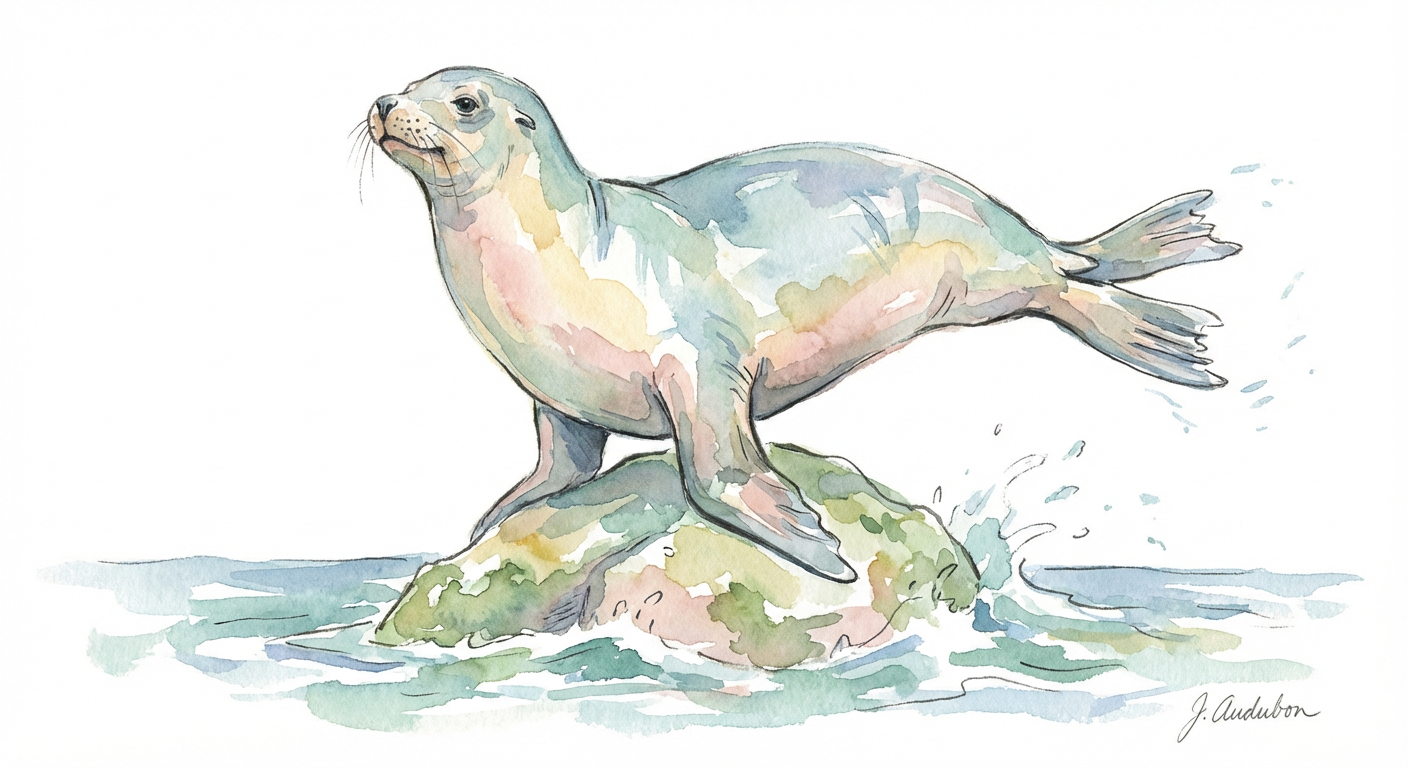 Mořský lev – watercolor ilustrace