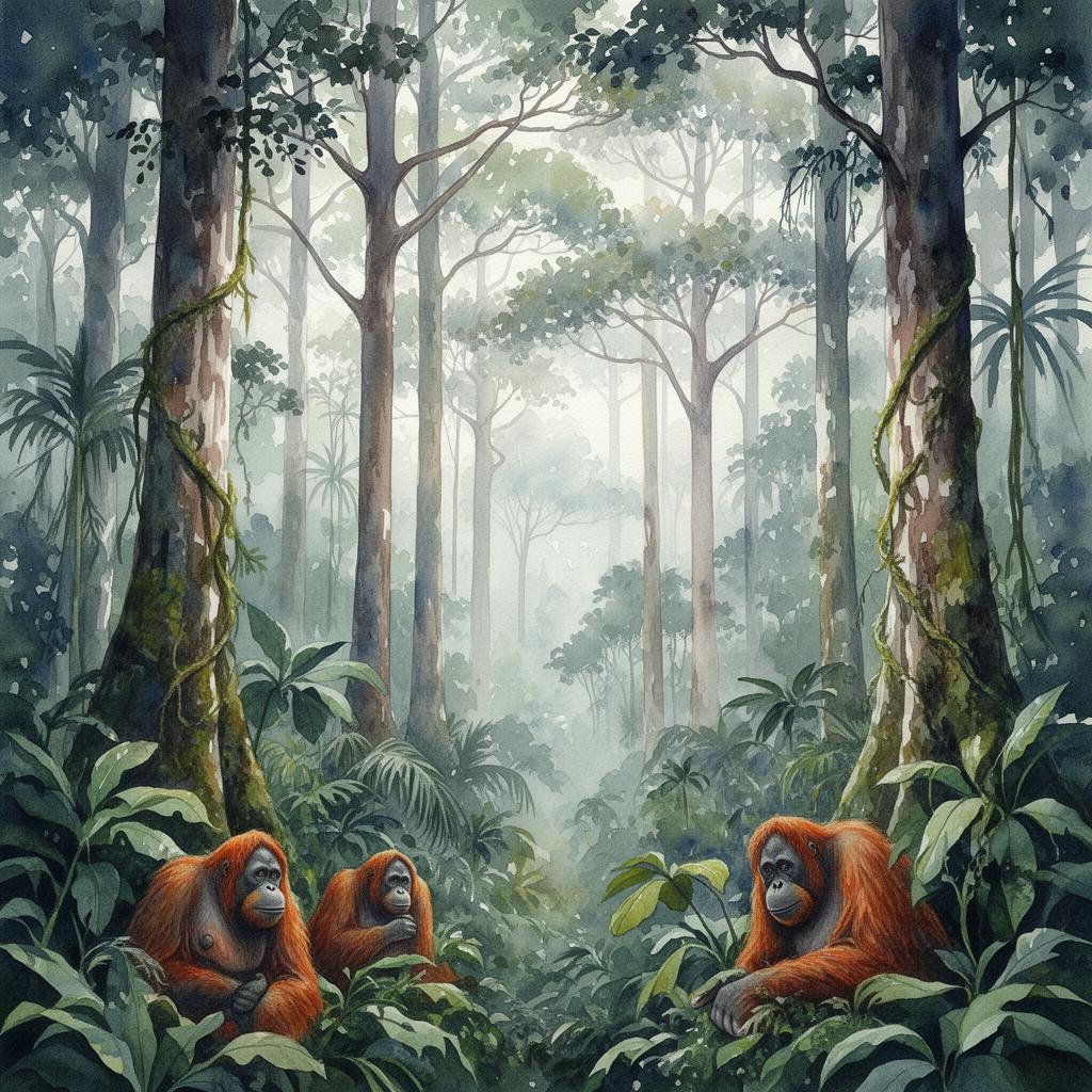Prales na Borneu – watercolor