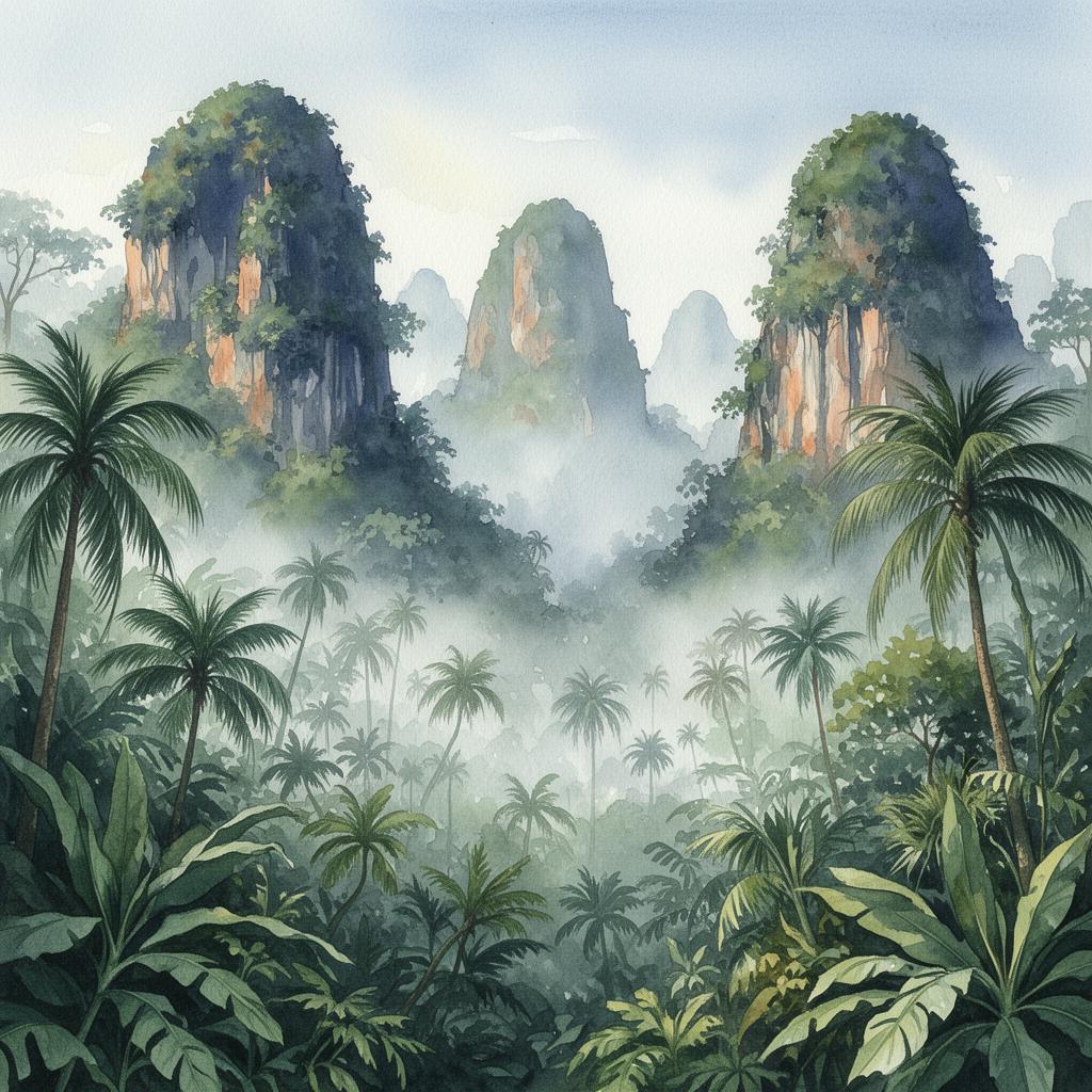 Indočínské deštné pralesy – watercolor