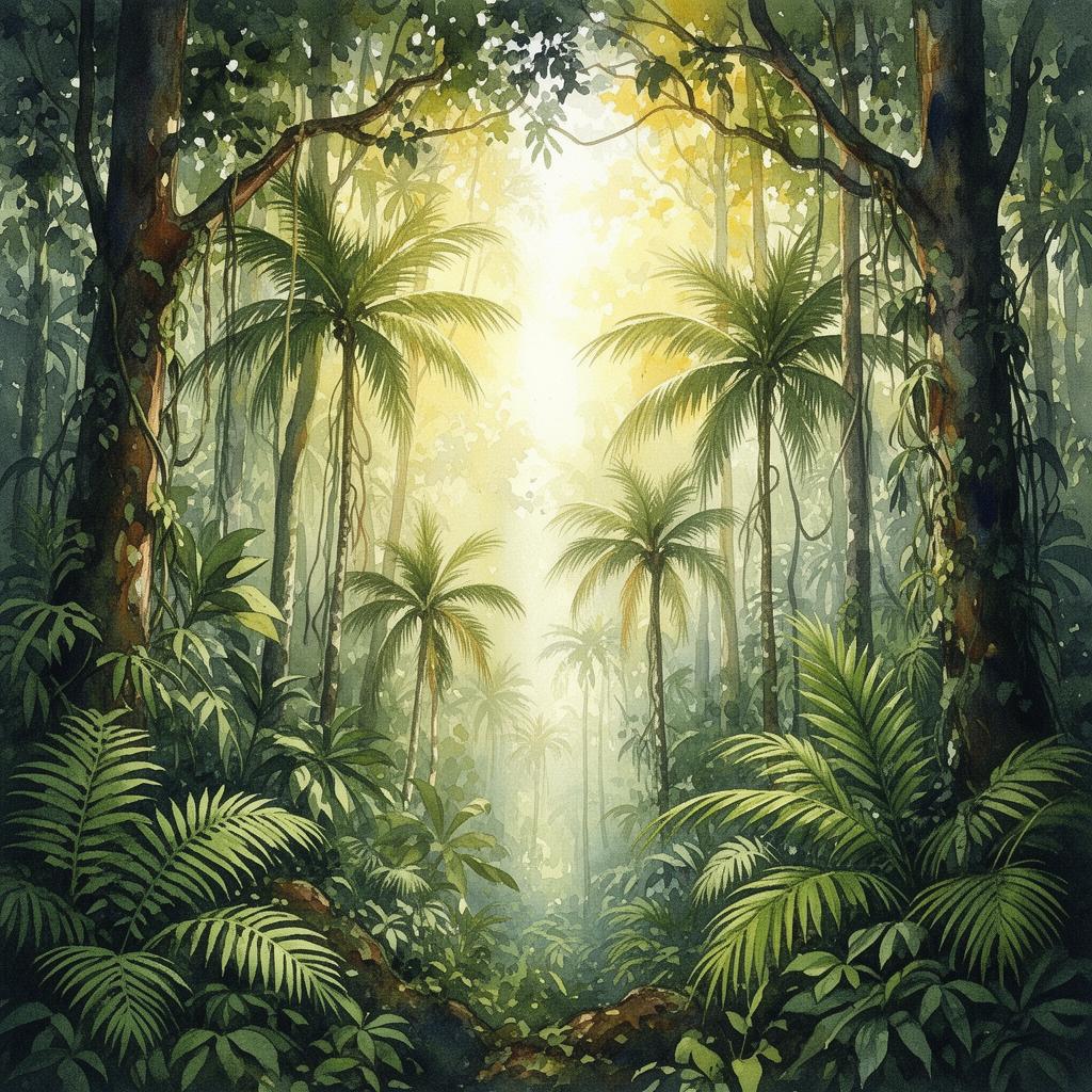 Queenslandské tropické pralesy – watercolor